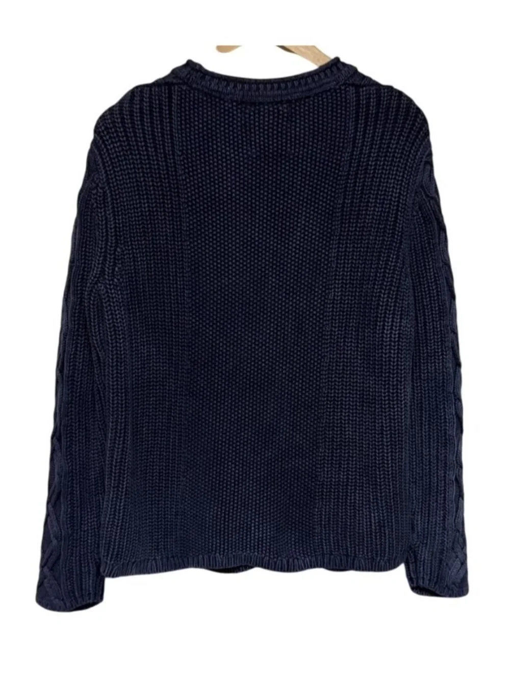 Sperry Men's Sweater Crewneck Cable Knit Anchor Textured Blue Large Nautical